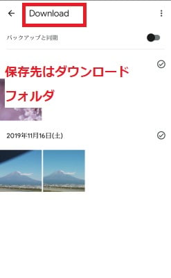 保存先はダウンロードフォルダ